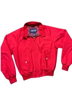 Vintage Lands End Harrington Bomber Jacket Plaid Lined Womens Medium Red Classic